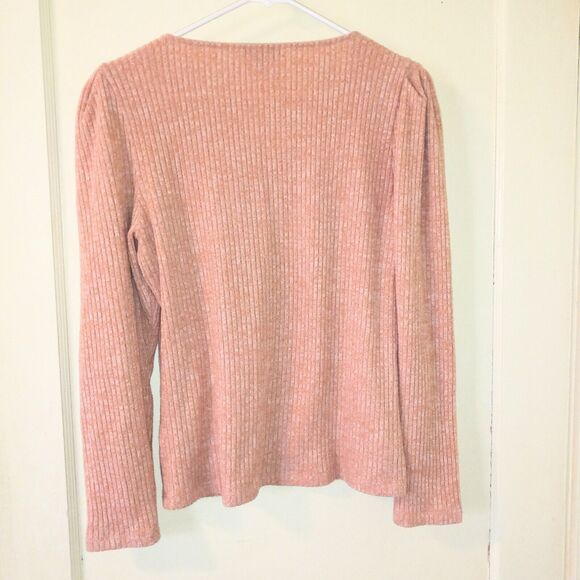 J.Crew Puff Sleeve V-neck Top-Size XS-Pink Heather-Ribbed-Long Sleeve-Soft - Picture 4 of 8
